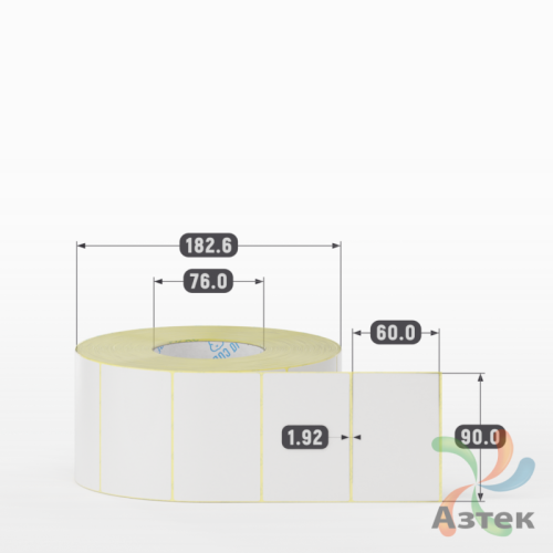 Термотрансферная этикетка 90х60 (рядов 1 по 2 500 шт) Полуглянец в рулоне, втулка 76 мм (к) IQ code