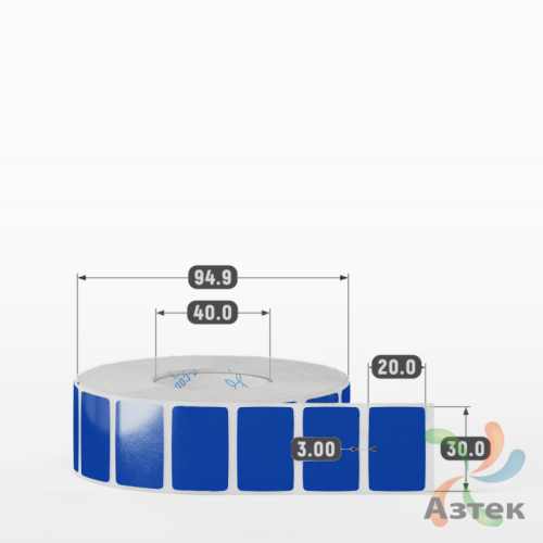 Этикетка 30х20 цветная Полипропилен (рядов 1 по 2000 шт), втулка 40 мм (к) цвет -  Pantone 286 C  