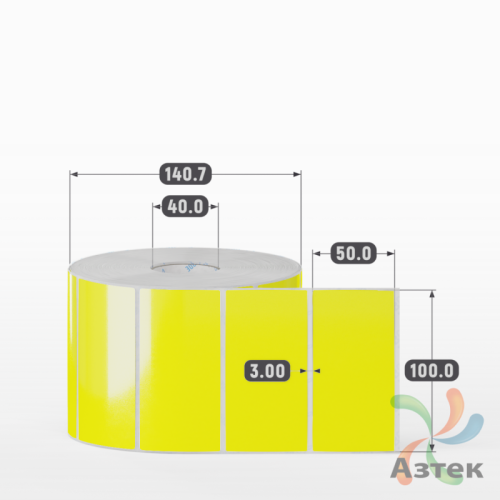 Этикетка 100х50 цветная Полипропилен (рядов 1 по 2000 шт), втулка 40 мм (к) цвет - Желтый   