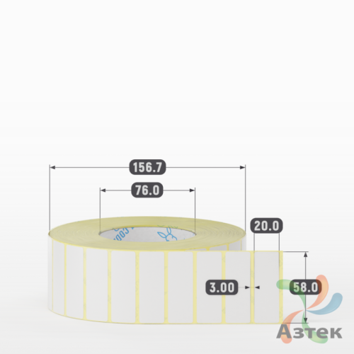 Термотрансферная этикетка 58х20 (рядов 1 по 5 000 шт) Полуглянец в рулоне, втулка 76 мм (к) IQ code