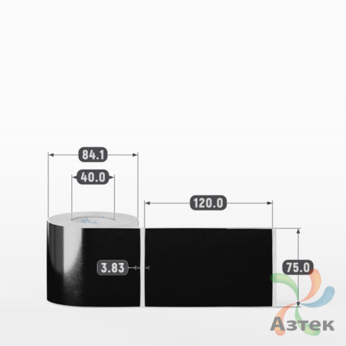 Этикетка 75х120 цветная Полипропилен (рядов 1 по 250 шт), втулка 40 мм (к) цвет - Черный   