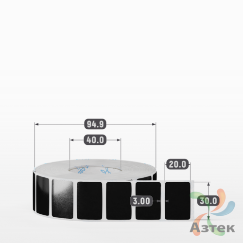Этикетка 30х20 цветная Полипропилен (рядов 1 по 2000 шт), втулка 40 мм (к) цвет - Черный   