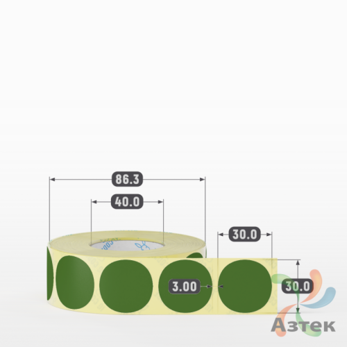 Этикетка 30х30 цветная (рядов 1 по 1000 шт) полуглянцевая, втулка 40 мм (к) цвет - Зеленый Pantone 362 C круглая