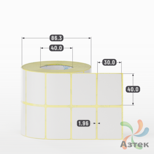 Термотрансферная этикетка 40х30 (рядов 2 по 1 000 шт) Полуглянец в рулоне, втулка 40 мм (к) IQ code