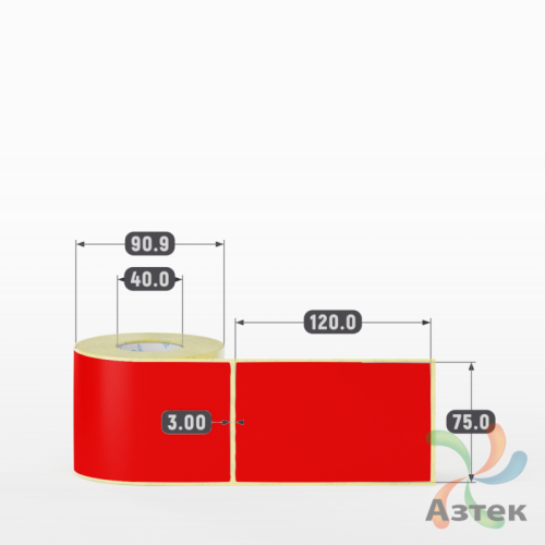 Этикетка 75х120 цветная (рядов 1 по 300 шт) полуглянцевая, втулка 40 мм (к) цвет - Красный  