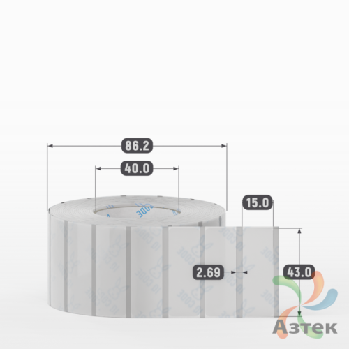Этикетка самоклеящаяся с печатью 43х15 (рядов 1 по 2 000 шт) Прозрачный полипропилен в рулоне, втулка 40 мм (к) IQ code + Черная метка