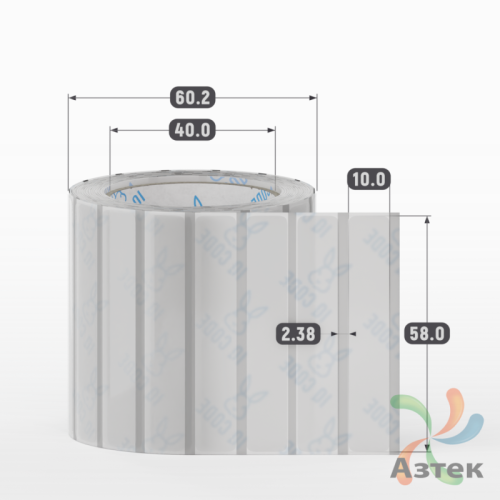 Этикетка самоклеящаяся с печатью 58х10 (рядов 1 по 1 000 шт) Прозрачный полипропилен в рулоне, втулка 40 мм (к) IQ code + Черная метка