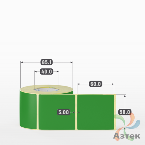 Этикетка 58х60 цветная (рядов 1 по 500 шт) полуглянцевая, втулка 40 мм (к) цвет - Зеленый Pantone 362 C 