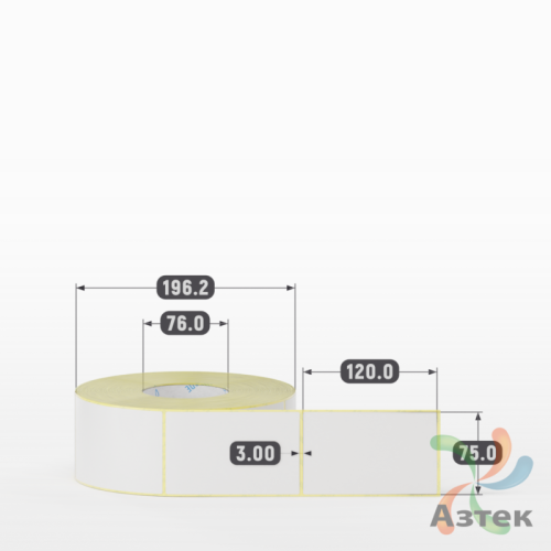 Термотрансферная этикетка 75х120 (рядов 1 по 1 500 шт) Полуглянец в рулоне, втулка 76 мм (к) IQ code