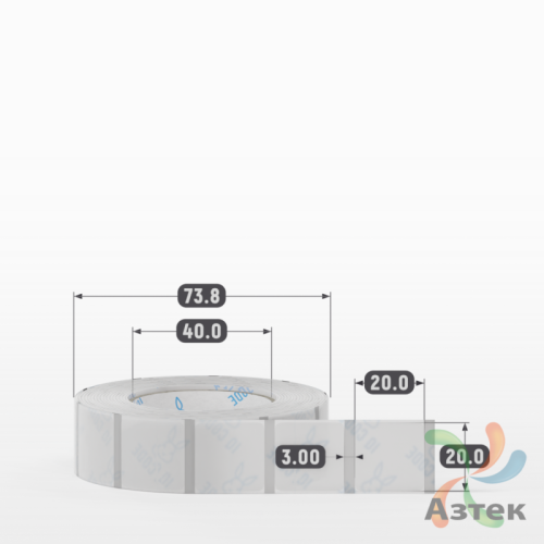 Этикетка самоклеящаяся с печатью 20х20 (рядов 1 по 1 000 шт) Прозрачный полипропилен в рулоне, втулка 40 мм (к) IQ code + Черная метка