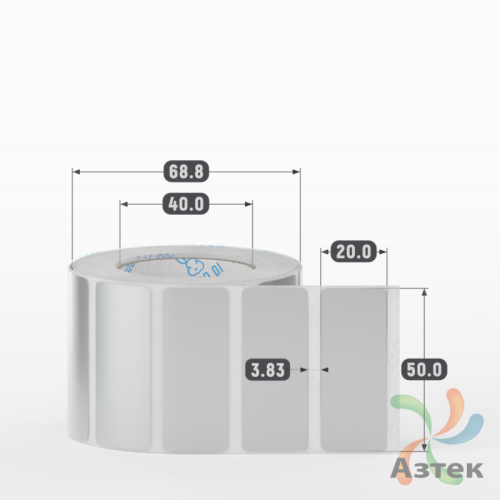 Этикетка самоклеящаяся 50х20 (рядов 1 по 1 000 шт) PET Matt Silver в рулоне, втулка 40 мм (к) IQ code