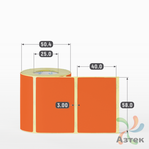 Термоэтикетка 58х40 Termo ECO цветная (рядов 1 по 240 шт), втулка 25 мм (к) цвет - Pantone Orange 021 U, 