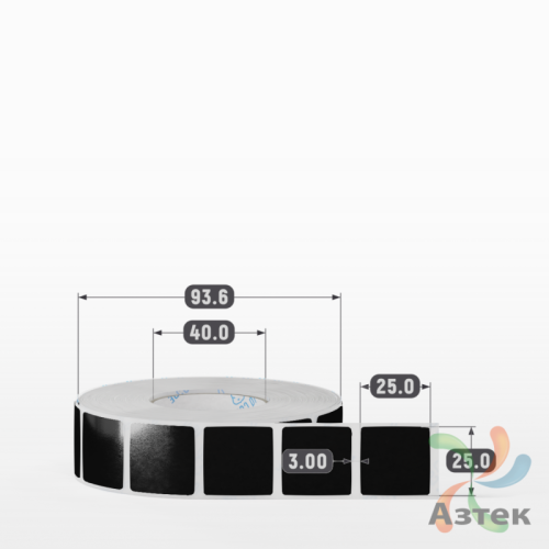 Этикетка 25х25 цветная Полипропилен (рядов 1 по 1500 шт), втулка 40 мм (к) цвет - Черный   