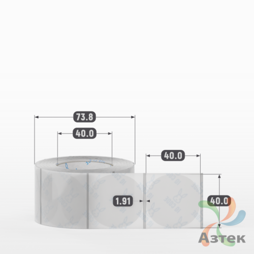 Этикетка самоклеящаяся с печатью + Черная метка/ КРУГ 40 мм (рядов 1 по 500 шт) Прозрачный полипропилен в рулоне, втулка 40 мм (к) IQ code