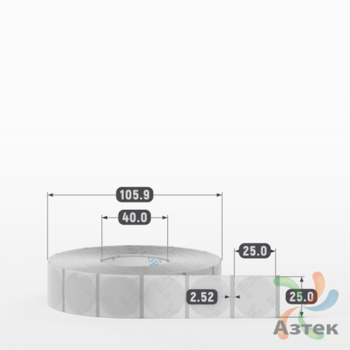 Этикетка самоклеящаяся с печатью + Черная метка/ КРУГ 25 мм (рядов 1 по 2 000 шт) Прозрачный полипропилен в рулоне, втулка 40 мм (к) IQ code