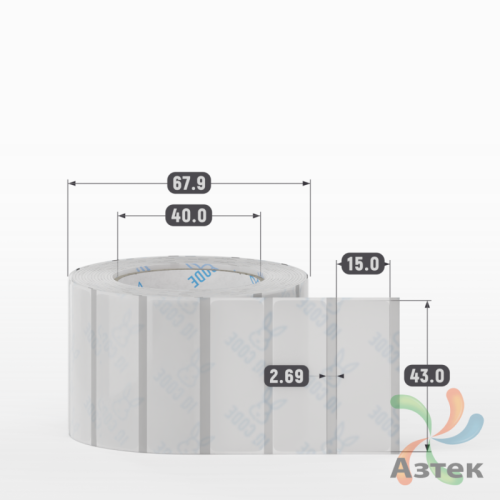 Этикетка самоклеящаяся с печатью 43х15 (рядов 1 по 1 000 шт) Прозрачный полипропилен в рулоне, втулка 40 мм (к) IQ code + Черная метка