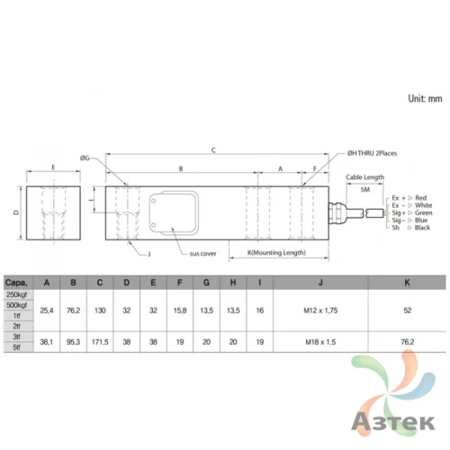 Тензодатчик BSA-2000 CAS для платформенных и палетных весов, весовых дозаторов и для взвешивания бункеров и емкостей