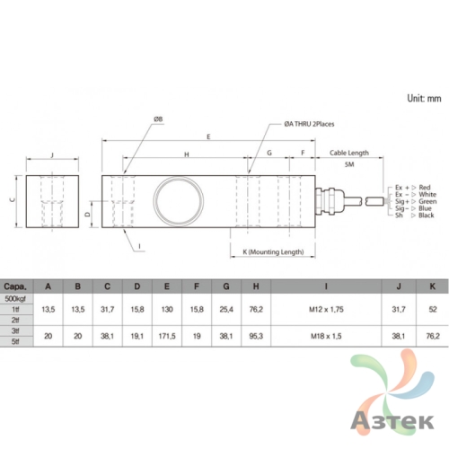Тензодатчик BSS-1000 CAS для платформенных весов и взвешивания емкостей