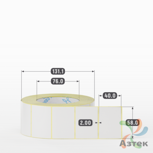 Термотрансферная этикетка 58х40 (рядов 1 по 1 500 шт) Полуглянец в рулоне, втулка 76 мм (к) IQ code
