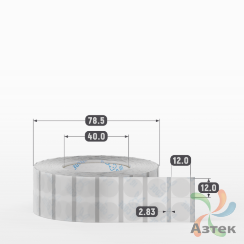 Этикетка самоклеящаяся с печатью + Черная метка/ КРУГ 12 мм (рядов 2 по 2 000 шт) Прозрачный полипропилен в рулоне, втулка 40 мм (к) IQ code