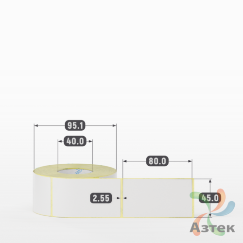 Термотрансферная этикетка 45х80 (рядов 1 по 500 шт) Полуглянец в рулоне, втулка 40 мм (к) IQ code
