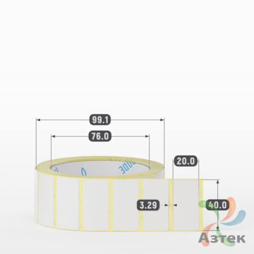 Термотрансферная этикетка 40х20 (рядов 1 по 1 000 шт) Полуглянец в рулоне, втулка 76 мм (к) IQ code
