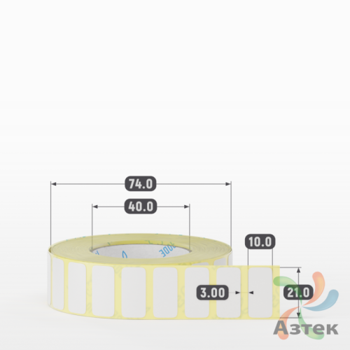 Термотрансферная этикетка 21х10 (рядов 1 по 2 000 шт) Полуглянец в рулоне, втулка 40 мм (к) IQ code