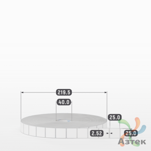 Этикетка самоклеящаяся 25х25 (рядов 1 по 10 000 шт) Полипропилен белый в рулоне, втулка 40 мм (к) IQ code 	