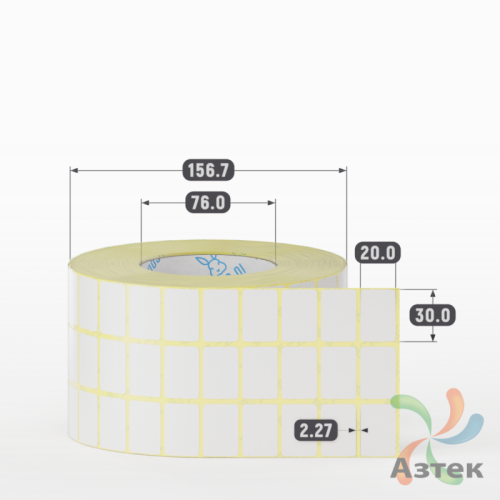 Термотрансферная этикетка 30х20 (рядов 3 по 5 000 шт) Полуглянец в рулоне, втулка 76 мм (к) IQ code