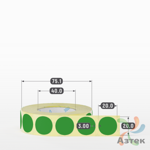 Термоэтикетка 20х20 Termo TOP цветная (рядов 1 по 1000 шт), втулка 40 мм (к) цвет - Зеленый Pantone 362 U