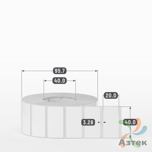 Этикетка самоклеящаяся 40х20 (рядов 1 по 2 000 шт) Полипропилен белый Tyre каучук в рулоне, втулка 40 мм (к) IQ code