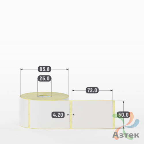 Термотрансферная этикетка 50х72 (рядов 1 по 500 шт) Полуглянец в рулоне, втулка 25 мм (к) IQ code