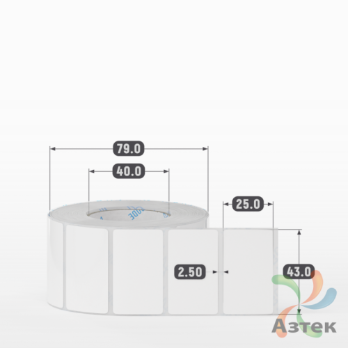 Этикетка самоклеящаяся 43х25 (рядов 1 по 1 000 шт) Термополипропилен белый в рулоне, втулка 40 мм (к) IQ code