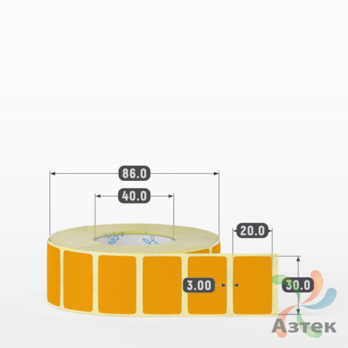 Термоэтикетка 30х20 Termo ECO цветная (рядов 1 по 1500 шт), втулка 40 мм (к) цвет - Оранжевый, 