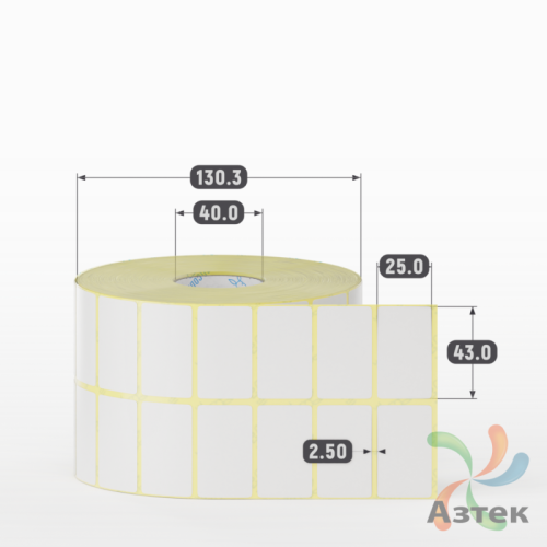 Термотрансферная этикетка 43х25 (рядов 2 по 3 200 шт) Полуглянец в рулоне, втулка 40 мм (к) IQ code