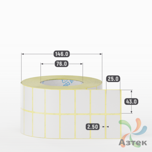 Термотрансферная этикетка 43х25 (рядов 2 по 3 200 шт) Полуглянец в рулоне, втулка 76 мм (к) IQ code
