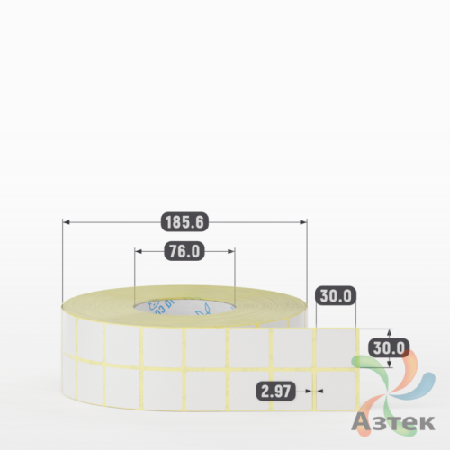 Термотрансферная этикетка 30х30 (рядов 2 по 5 000 шт) Полуглянец в рулоне, втулка 76 мм (к) IQ code