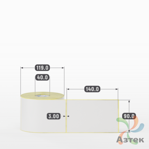 Термотрансферная этикетка 90х140 (рядов 1 по 500 шт) Полуглянец в рулоне, втулка 40 мм (к) 
