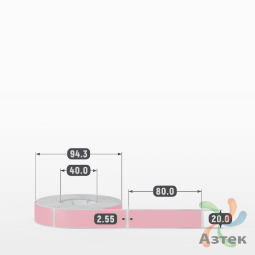 Этикетка 20х80 цветная Полипропилен (рядов 1 по 500 шт), втулка 40 мм (к) цвет - Розовый   
