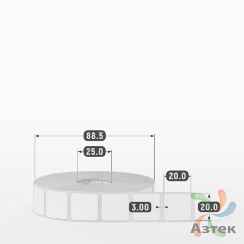 Этикетка самоклеящаяся 20х20 (рядов 1 по 2 000 шт) Полипропилен белый в рулоне, втулка 25 мм (к) IQ code 	