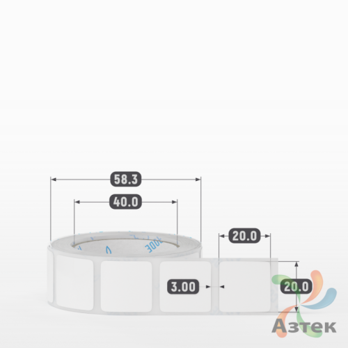 Этикетка самоклеящаяся 20х20 (рядов 1 по 500 шт) Полипропилен белый в рулоне, втулка 40 мм (к) IQ code 	
