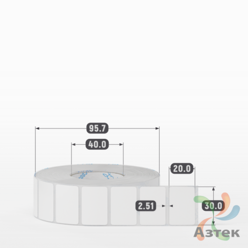 Этикетка самоклеящаяся 30х20 (рядов 1 по 2 000 шт) Полипропилен белый Tyre каучук в рулоне, втулка 40 мм (к) IQ code