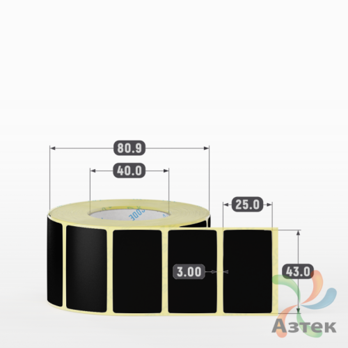 Этикетка 43х25 цветная (рядов 1 по 1000 шт) полуглянцевая, втулка 40 мм (к) цвет - Черный  