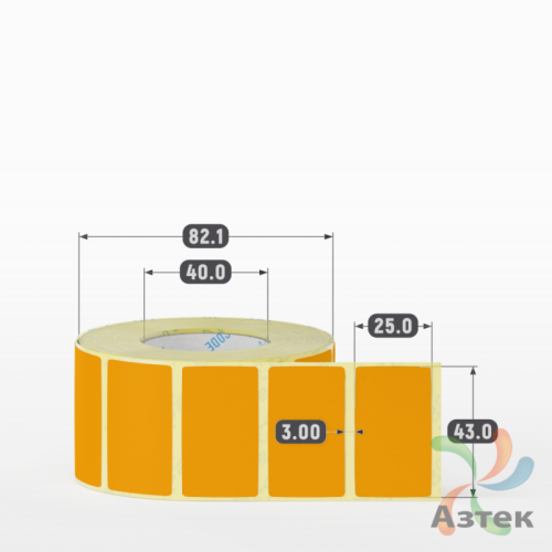 Термоэтикетка 43х25 Termo TOP цветная (рядов 1 по 1000 шт), втулка 40 мм (к) цвет - Оранжевый 