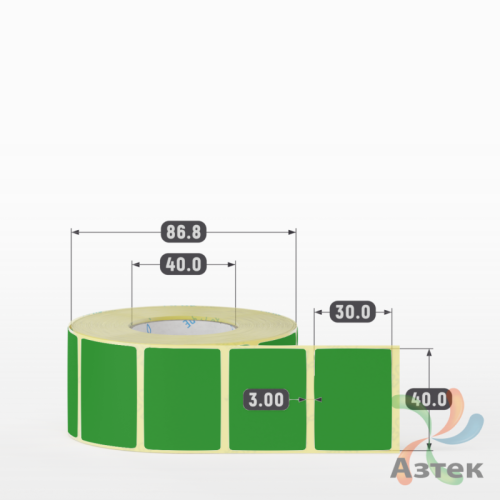Термоэтикетка 40х30 Termo ECO цветная (рядов 1 по 1000 шт), втулка 40 мм (к) цвет - ЗеленыйPantone 362 U, 