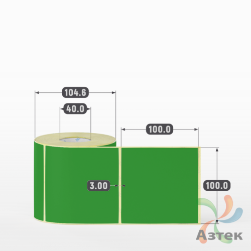 Термоэтикетка 100х100 Termo ECO цветная (рядов 1 по 500 шт), втулка 40 мм (к) цвет - ЗеленыйPantone 362 U, 