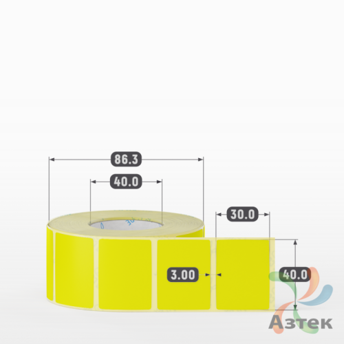 Этикетка 40х30 цветная (рядов 1 по 1000 шт) полуглянцевая, втулка 40 мм (к) цвет - Желтый  