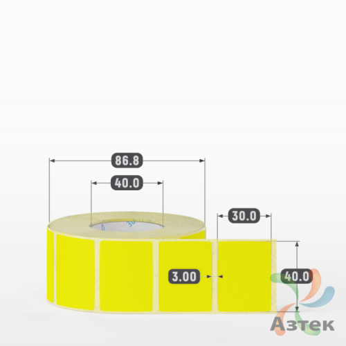 Термоэтикетка 40х30 Termo ECO цветная (рядов 1 по 1000 шт), втулка 40 мм (к) цвет - Желтый, 
