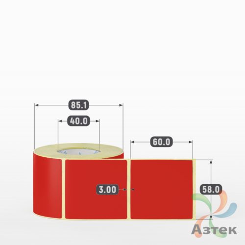 Этикетка 58х60 цветная (рядов 1 по 500 шт) полуглянцевая, втулка 40 мм (к) цвет -  Pantone 485 C 
