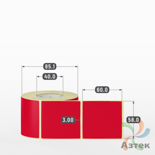 Этикетка 58х60 цветная (рядов 1 по 500 шт) полуглянцевая, втулка 40 мм (к) цвет -  Pantone 185 C 